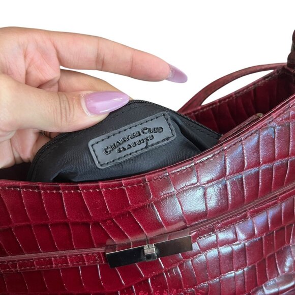Charter Club Croc Embossed Faux Leather Shoulder Bag Dark Red Y2K Hobo - Picture 10 of 16
